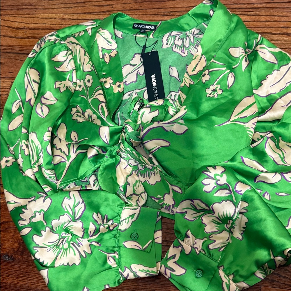 Fashion Nova Green Floral Blazer Statement Piece